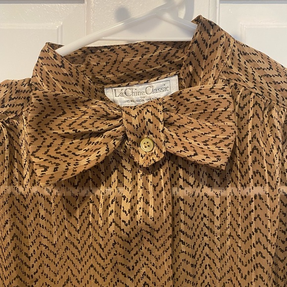 Vintage Brown Sheer Blouse with Neck Bow - Picture 2 of 2